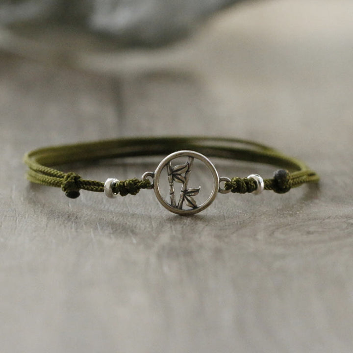 Bransoletka z bambusa i Buddha Stones próby 925 i sznurka szczęścia