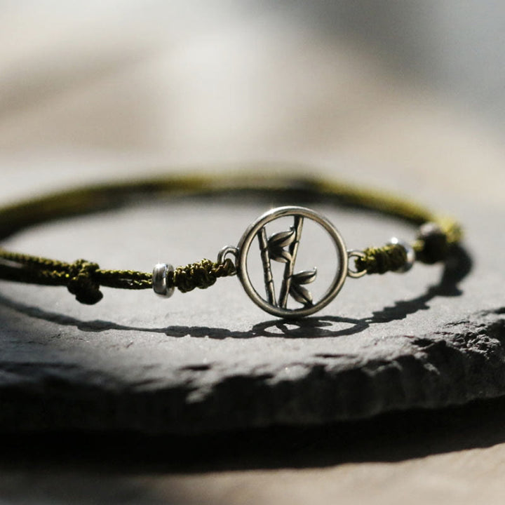 Bransoletka z bambusa i Buddha Stones próby 925 i sznurka szczęścia