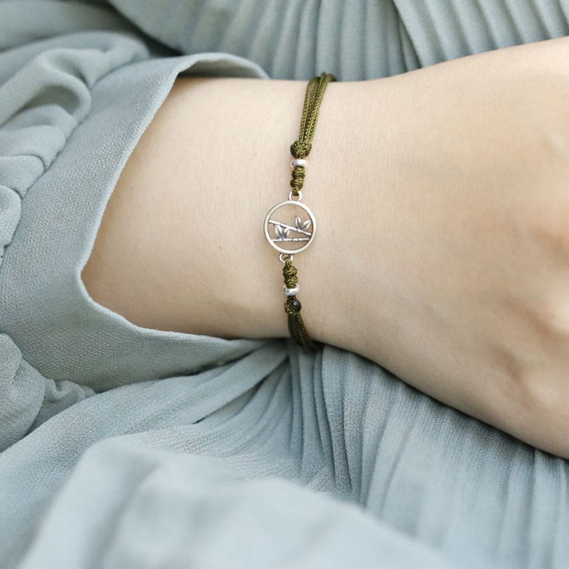 Bransoletka z bambusa i Buddha Stones próby 925 i sznurka szczęścia