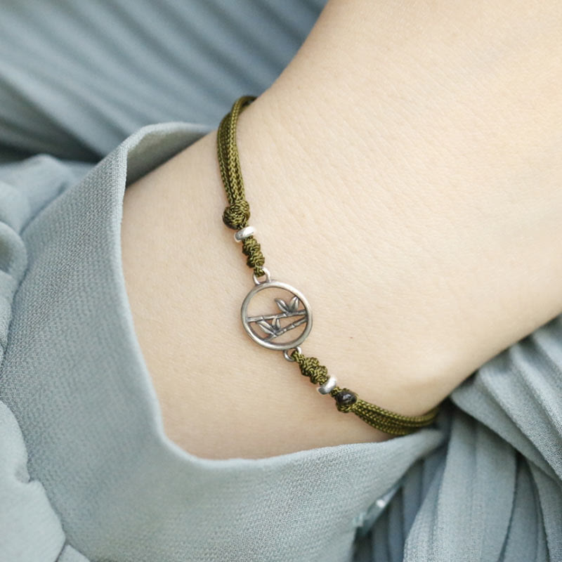 Bransoletka z bambusa i Buddha Stones próby 925 i sznurka szczęścia