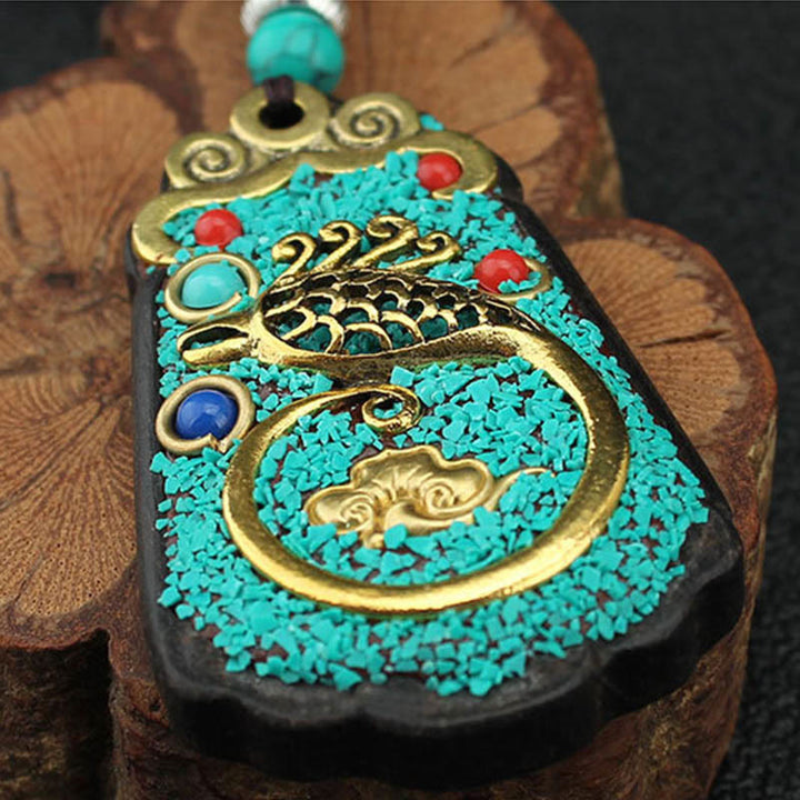 Buddha Stones Tybet Bóg Bogactwa Drzewo Pieniędzy Złoty Feniks Thangka Ebony Naszyjnik Pokoju Wisiorek