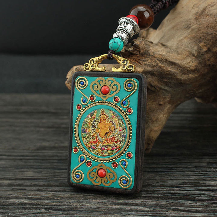 Buddha Stones Tybet Bóg Bogactwa Drzewo Pieniędzy Złoty Feniks Thangka Ebony Naszyjnik Pokoju Wisiorek