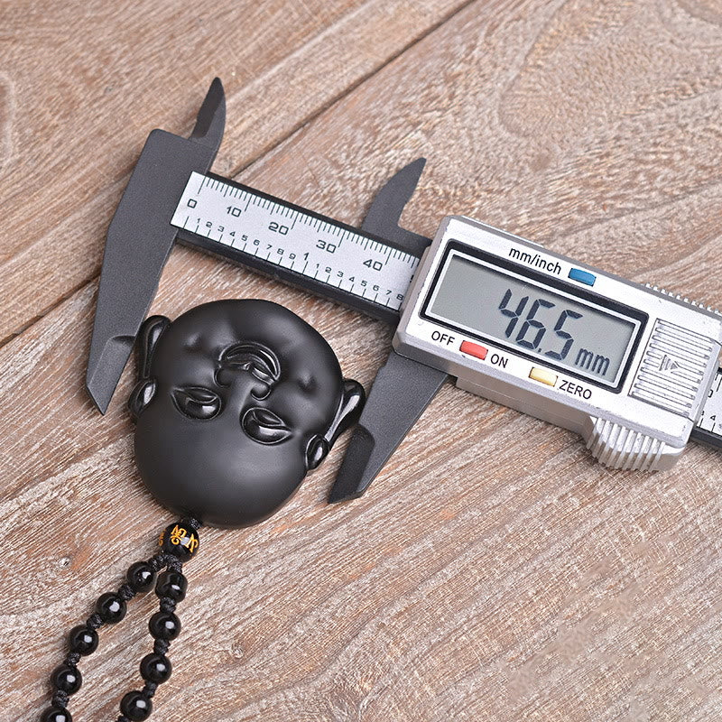 Buddha Stones Naturalny Czarny Obsydian Śmiejący się Budda Naszyjnik Oczyszczający Wisiorek