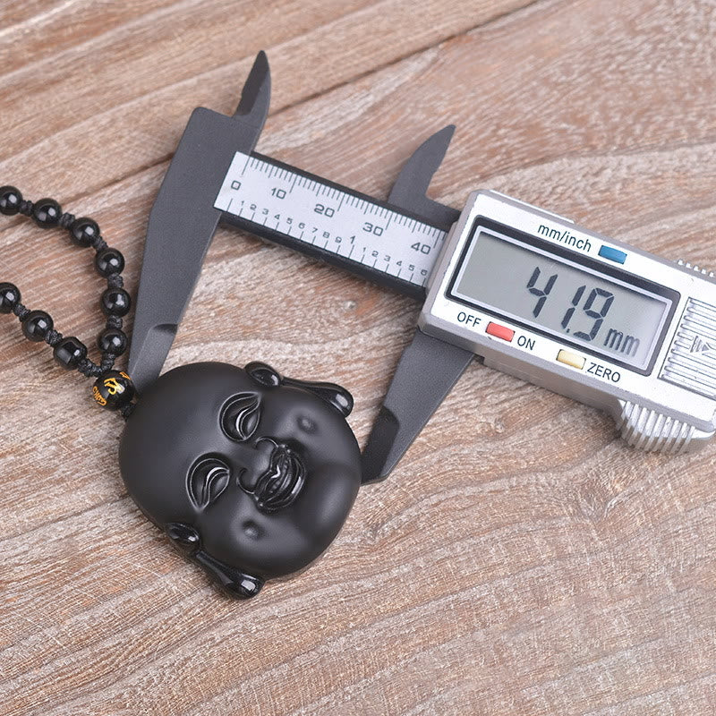 Buddha Stones Naturalny Czarny Obsydian Śmiejący się Budda Naszyjnik Oczyszczający Wisiorek