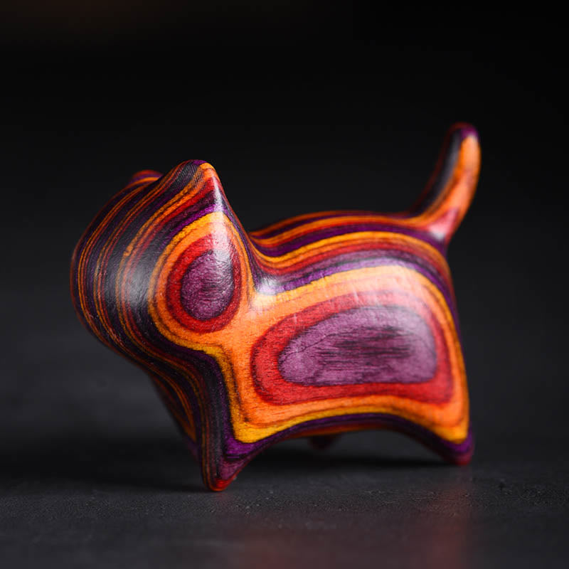 Buddha Stones Mini Kot Kociak Kolorowy Drewniany Uroczy Dekoracja Dla Zwierząt - Pomarańczowo-fioletowy kot 4,7*2,2*3,5 cm - image 1