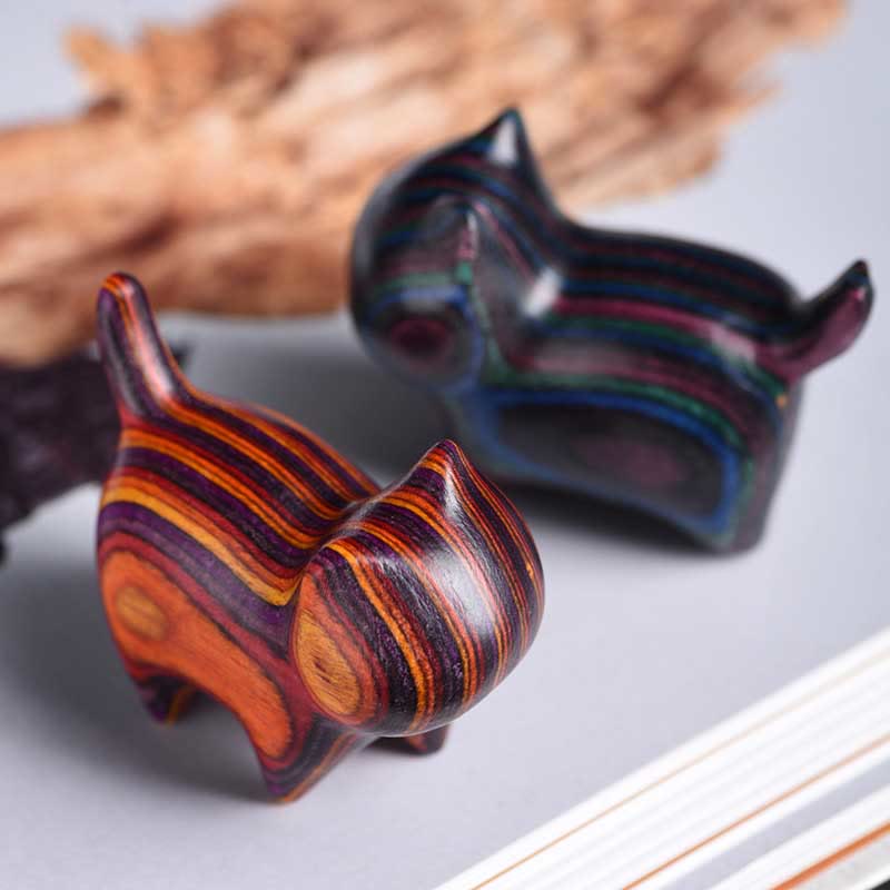 Buddha Stones Mini Kot Kociak Kolorowy Drewniany Uroczy Dekoracja Dla Zwierząt - image 8