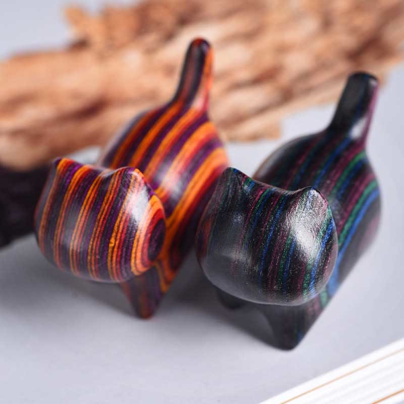 Buddha Stones Mini Kot Kociak Kolorowy Drewniany Uroczy Dekoracja Dla Zwierząt - image 2