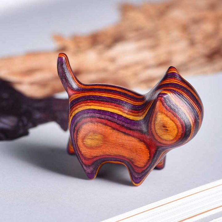 Buddha Stones Mini Kot Kociak Kolorowy Drewniany Uroczy Dekoracja Dla Zwierząt - image 3