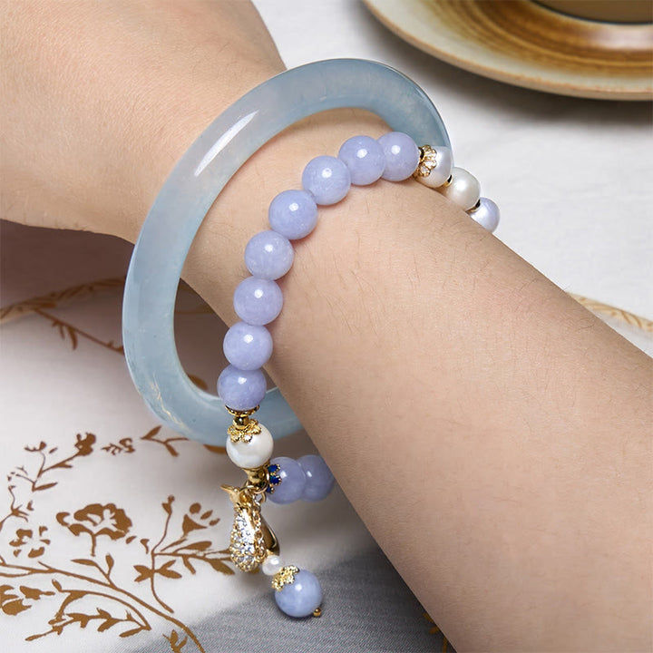 Bransoletka Buddha Stones Wewnętrzny spokój i ulga w stresie Akwamaryn Jade Blue Bransoletka Bangle Bundle