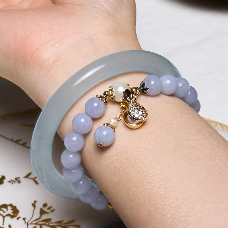 Bransoletka Buddha Stones Wewnętrzny spokój i ulga w stresie Akwamaryn Jade Blue Bransoletka Bangle Bundle