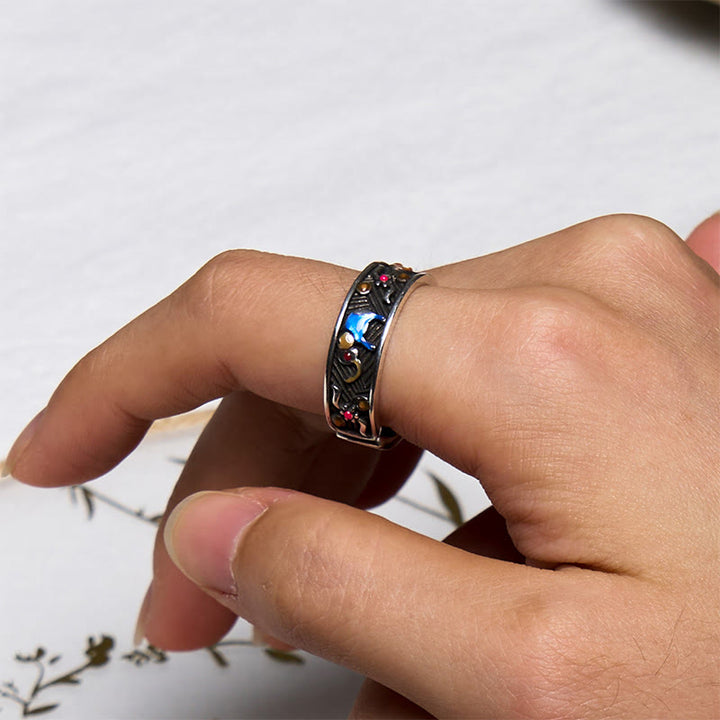 Buddha Stones Kolorowy Słoń Rzeźbiony Siła Regulowany Pierścień