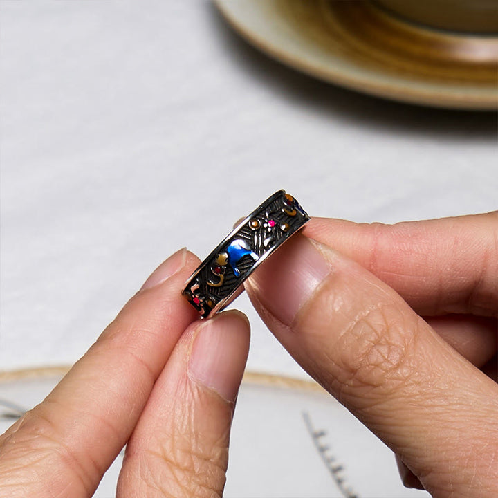 Buddha Stones Kolorowy Słoń Rzeźbiony Siła Regulowany Pierścień