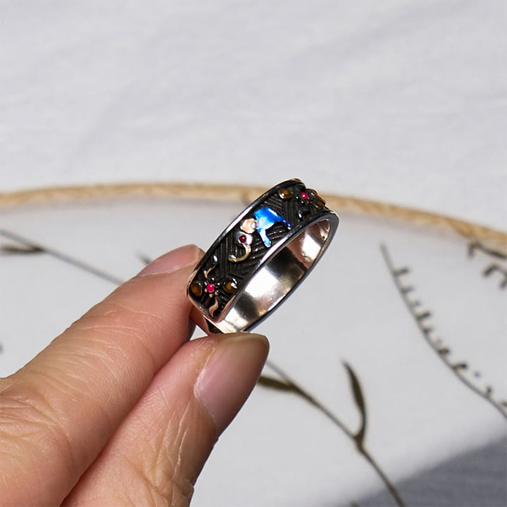 Buddha Stones Kolorowy Słoń Rzeźbiony Siła Regulowany Pierścień