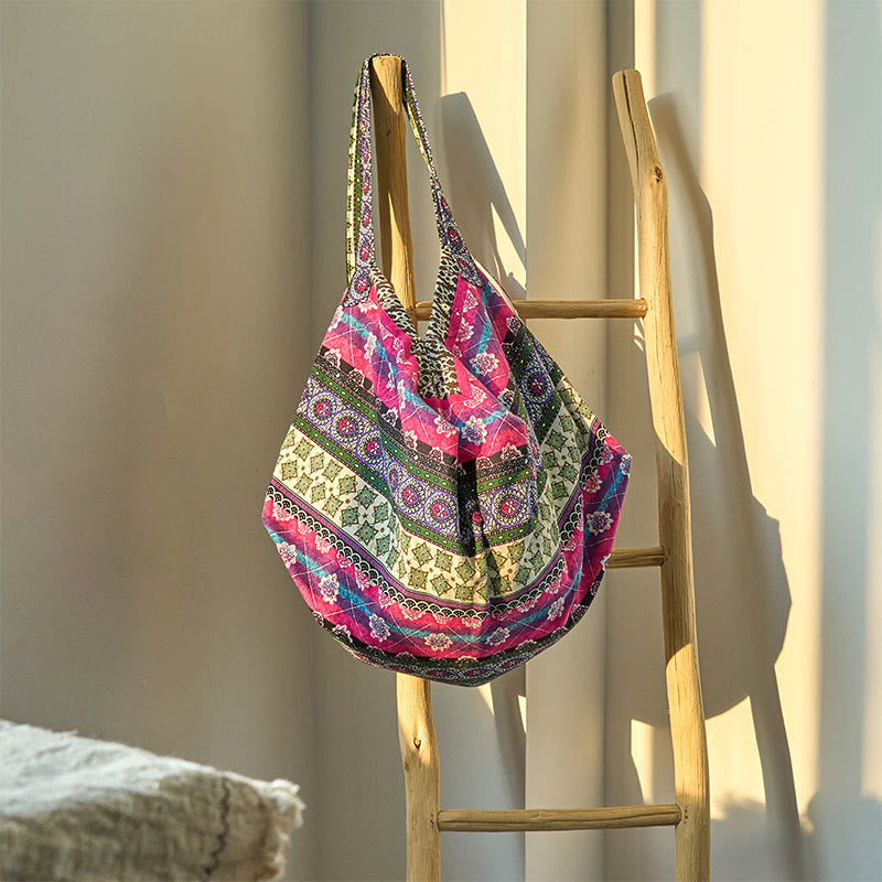 Torba na ramię z bawełny w kolorowe paski z motywem Buddha Stones - Fioletowy 50*20*40cm - image 11