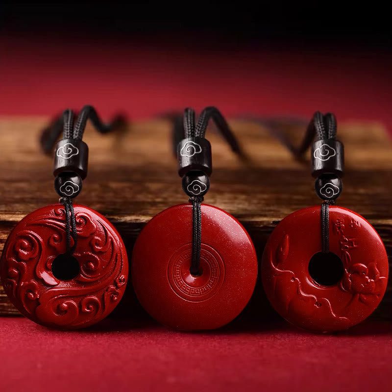 Buddha Stones Naturalny Cynober Lotos Klamra Pokoju Błogosławieństwo Naszyjnik Wisiorek Sznurkowy - image 2