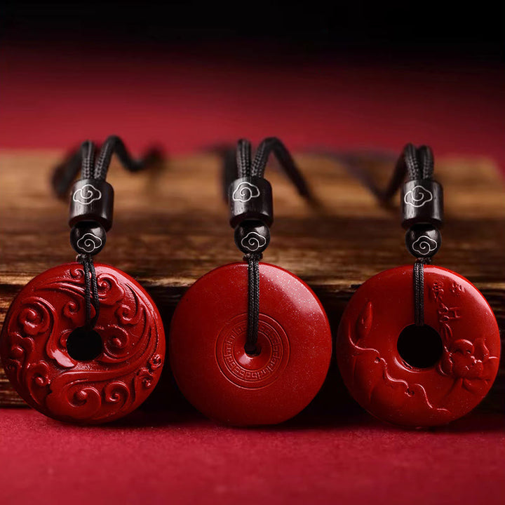 Buddha Stones Naturalny Cynober Lotos Klamra Pokoju Błogosławieństwo Naszyjnik Wisiorek Sznurkowy - image 2