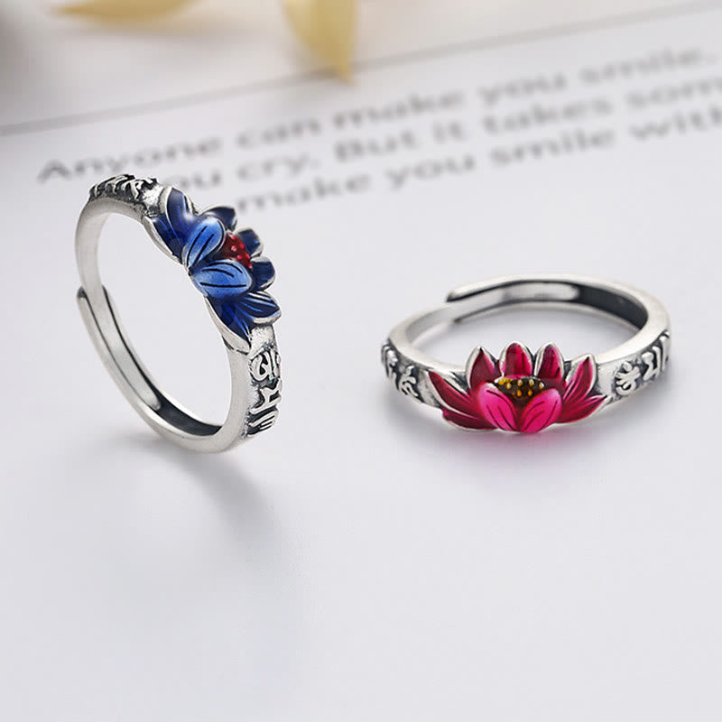 Pierścionek z Buddha Stones ze srebra próby 925 Om Mani Padme Hum Lotus Relief Peace - image 0