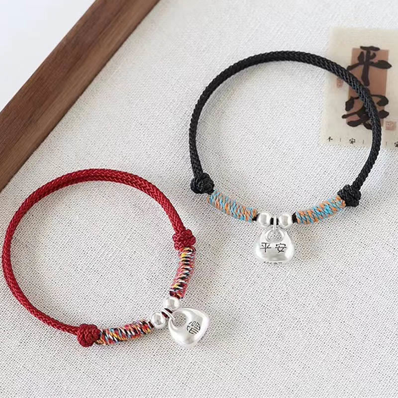 Bransoletka pleciona z Buddha Stones wykonana ręcznie ze srebra próby 925 Fu Character Safe And Well Luck - image 1