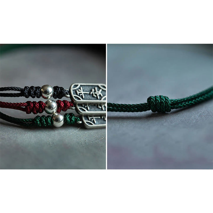 Buddha Stones Ręcznie robione 925 Srebro Sterlingowe Pokój I Radość Bezpieczna Studnia Ochrona Bransoletka Pleciona