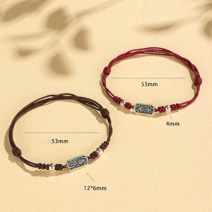 Buddha Stones Ręcznie robione 925 Srebro Sterlingowe Pokój I Radość Bezpieczna Studnia Ochrona Bransoletka Pleciona