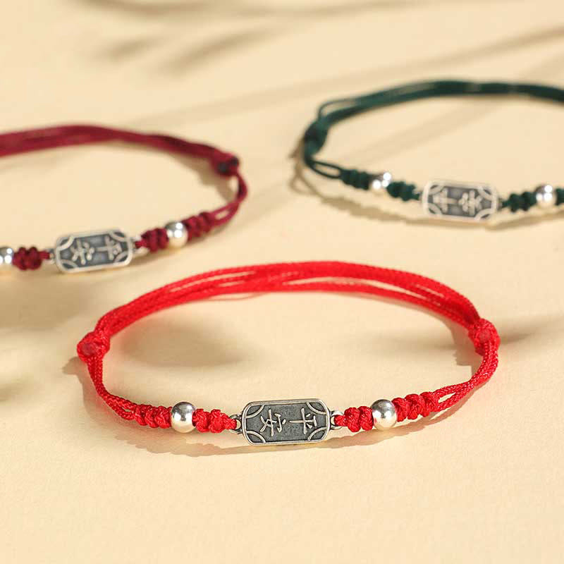 Buddha Stones Ręcznie robione 925 Srebro Sterlingowe Pokój I Radość Bezpieczna Studnia Ochrona Bransoletka Pleciona