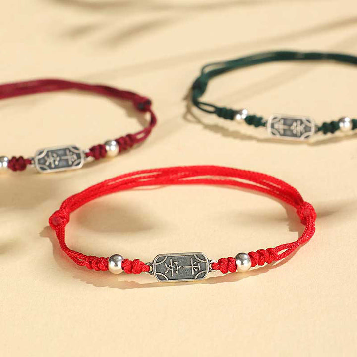 Buddha Stones Ręcznie robione 925 Srebro Sterlingowe Pokój I Radość Bezpieczna Studnia Ochrona Bransoletka Pleciona