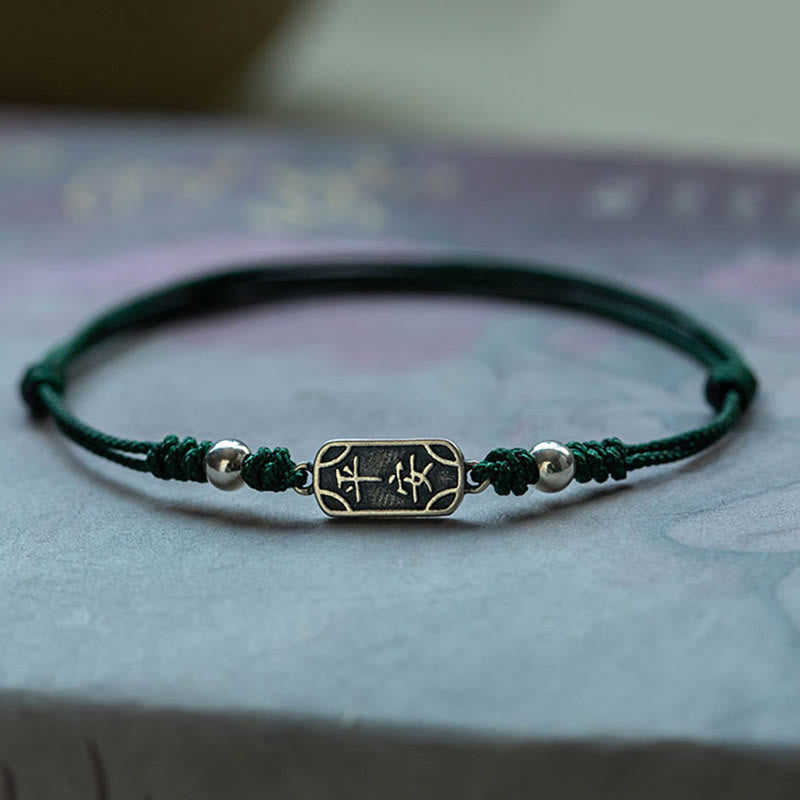 Buddha Stones Ręcznie robione 925 Srebro Sterlingowe Pokój I Radość Bezpieczna Studnia Ochrona Bransoletka Pleciona