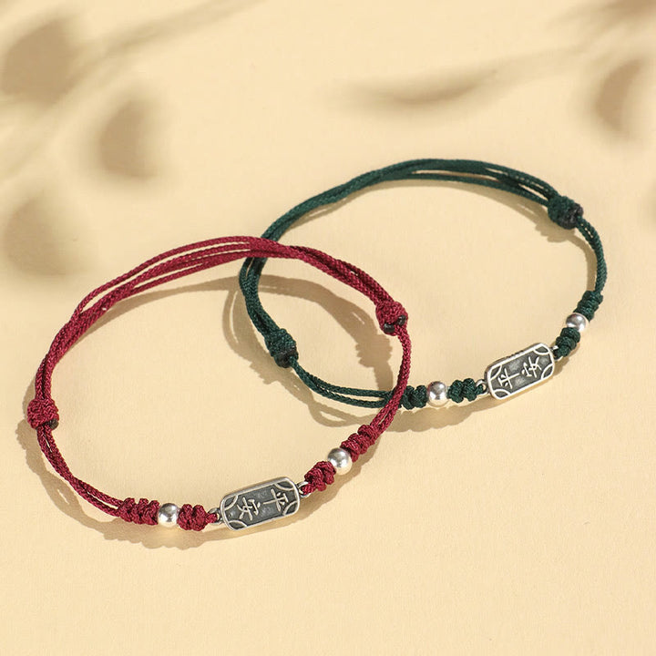 Buddha Stones Ręcznie robione 925 Srebro Sterlingowe Pokój I Radość Bezpieczna Studnia Ochrona Bransoletka Pleciona