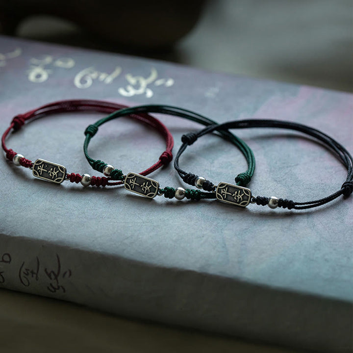 Buddha Stones Ręcznie robione 925 Srebro Sterlingowe Pokój I Radość Bezpieczna Studnia Ochrona Bransoletka Pleciona