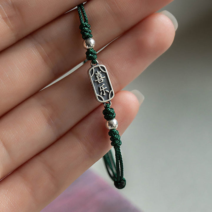 Buddha Stones Ręcznie robione 925 Srebro Sterlingowe Pokój I Radość Bezpieczna Studnia Ochrona Bransoletka Pleciona