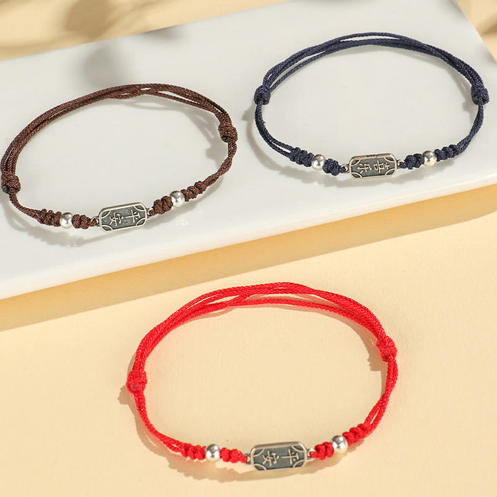 Buddha Stones Ręcznie robione 925 Srebro Sterlingowe Pokój I Radość Bezpieczna Studnia Ochrona Bransoletka Pleciona