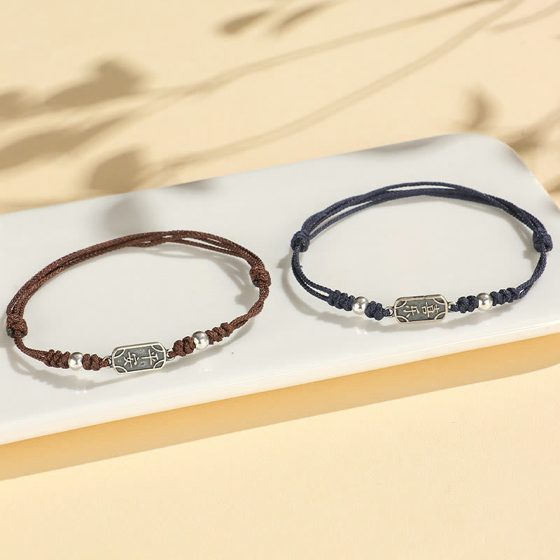 Buddha Stones Ręcznie robione 925 Srebro Sterlingowe Pokój I Radość Bezpieczna Studnia Ochrona Bransoletka Pleciona