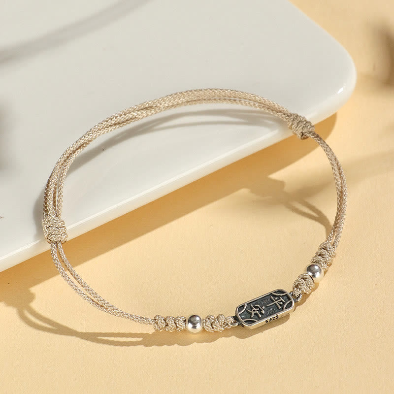 Buddha Stones Ręcznie robione 925 Srebro Sterlingowe Pokój I Radość Bezpieczna Studnia Ochrona Bransoletka Pleciona
