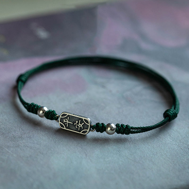 Buddha Stones Ręcznie robione 925 Srebro Sterlingowe Pokój I Radość Bezpieczna Studnia Ochrona Bransoletka Pleciona