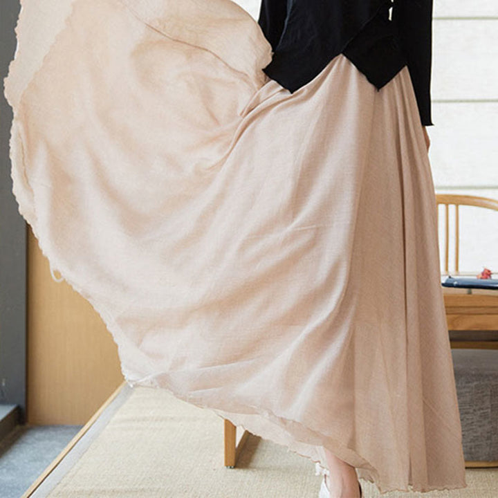 Spódnica lniana z elastycznym wysokim stanem i Buddha Stones w jednolitym kolorze - image 32