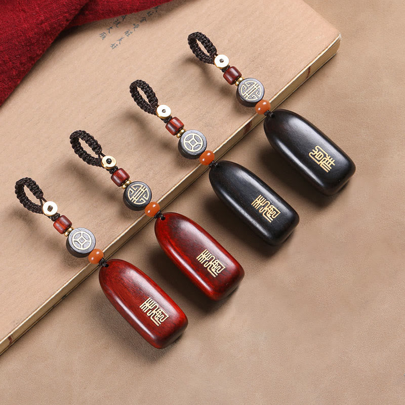 Buddha Stones Mały liść Czerwony sandałowiec Drewno hebanowe Pokój Pomyślna Miedź Moneta Ochrona Brelok