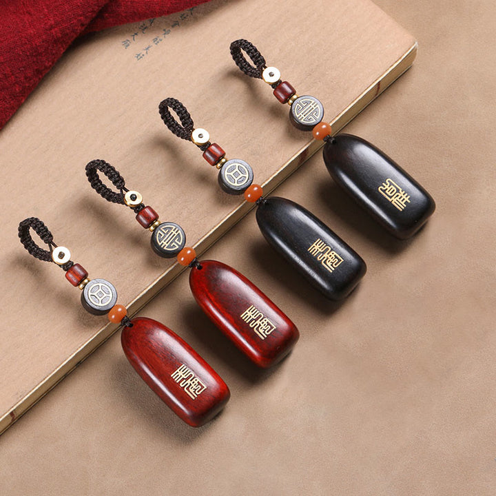 Buddha Stones Mały liść Czerwony sandałowiec Drewno hebanowe Pokój Pomyślna Miedź Moneta Ochrona Brelok