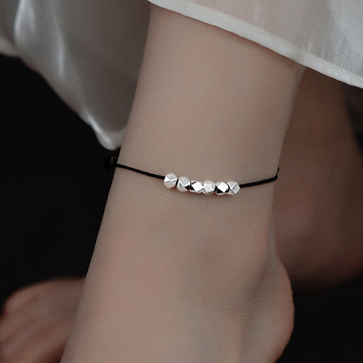 Buddha Stones 925 Srebrne Koraliki Ochrona Szczęścia Bransoletka na Kostkę - Czarna bransoletka na kostkę (obwód 30 cm) - image 10