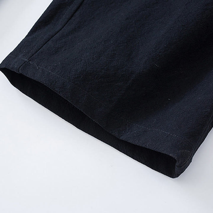 Buddha Stones Tradycyjny Żabkowy Guzik Tang Garnitur Bawełniany Top z Pół Rękawem Spodnie Odzież Męski Zestaw - image 12