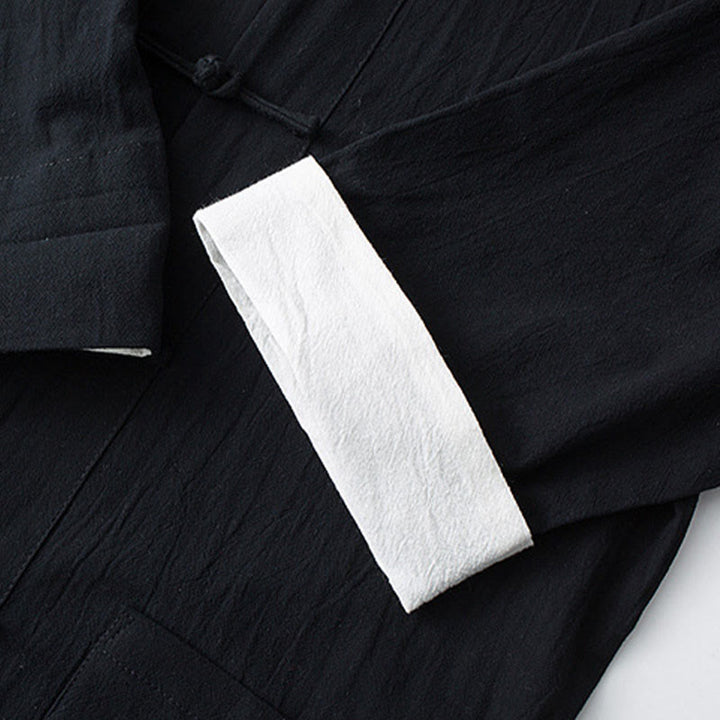 Buddha Stones Tradycyjny Żabkowy Guzik Tang Garnitur Bawełniany Top z Pół Rękawem Spodnie Odzież Męski Zestaw - image 10