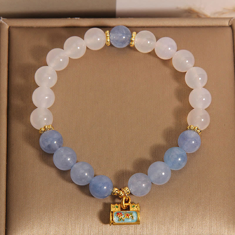 Bransoletka ochronna Buddha Stones Natural White Agat Aquamarine