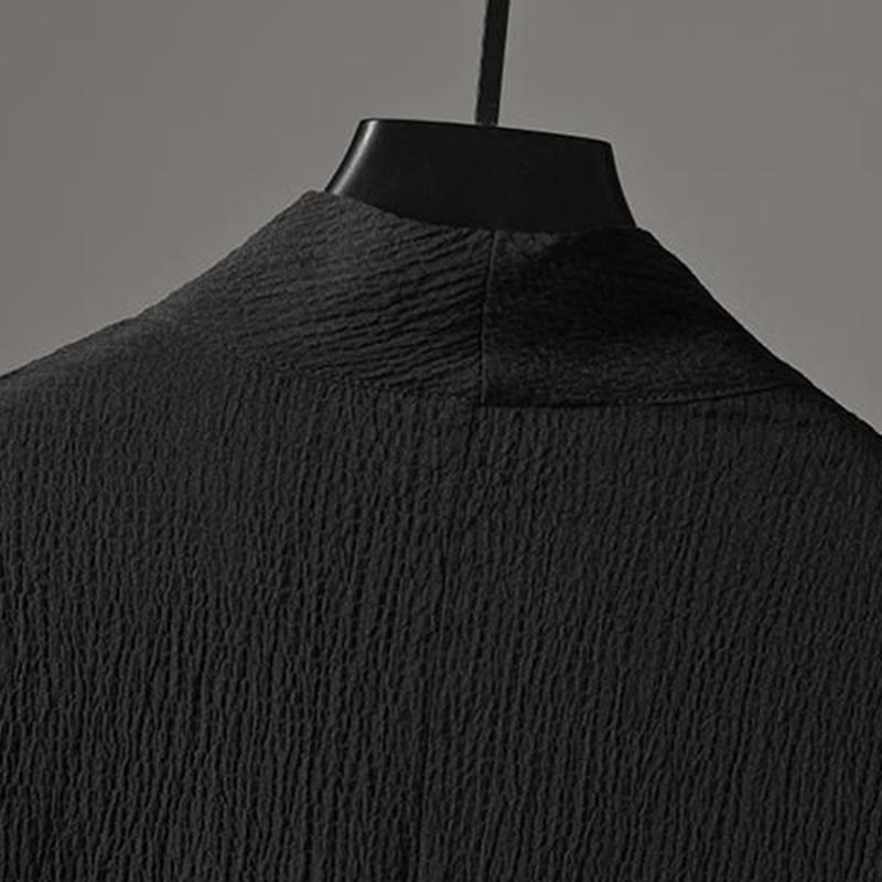 Buddha Stones Jednolity Kolor Koszula z Dekoltem w Serek Rękaw Trzy Czwarte Spodnie Codzienne Odzież Męska Zestaw - image 13