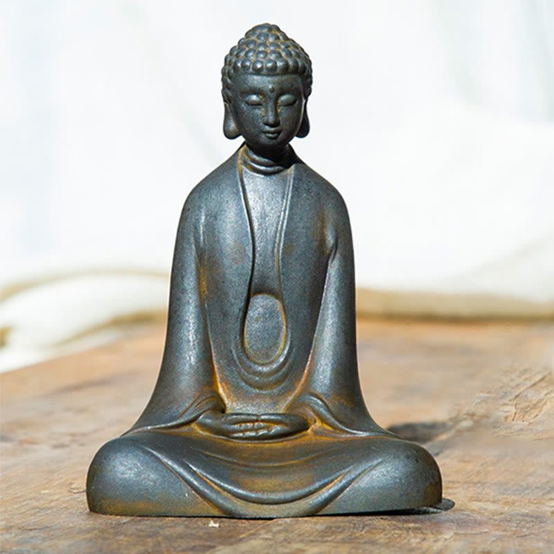 Buddha Stones Ręcznie robione Medytacja Budda Siakjamuni Żelazo Proszek Rdza Odlew Żywicy Dekoracja Statuy