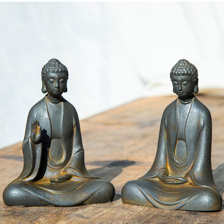 Buddha Stones Ręcznie robione Medytacja Budda Siakjamuni Żelazo Proszek Rdza Odlew Żywicy Dekoracja Statuy