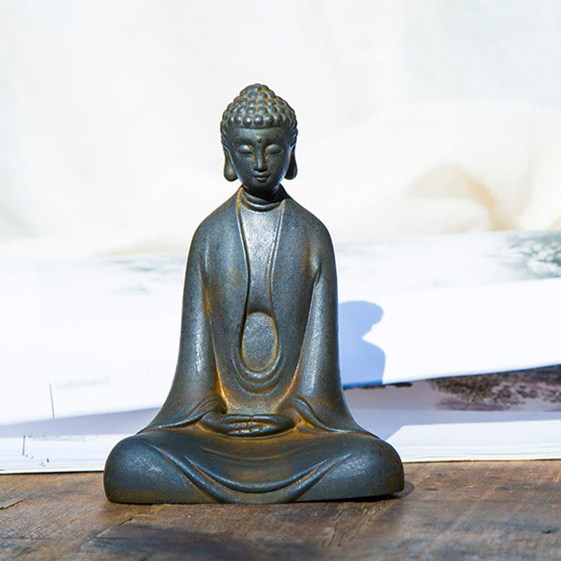Buddha Stones Ręcznie robione Medytacja Budda Siakjamuni Żelazo Proszek Rdza Odlew Żywicy Dekoracja Statuy