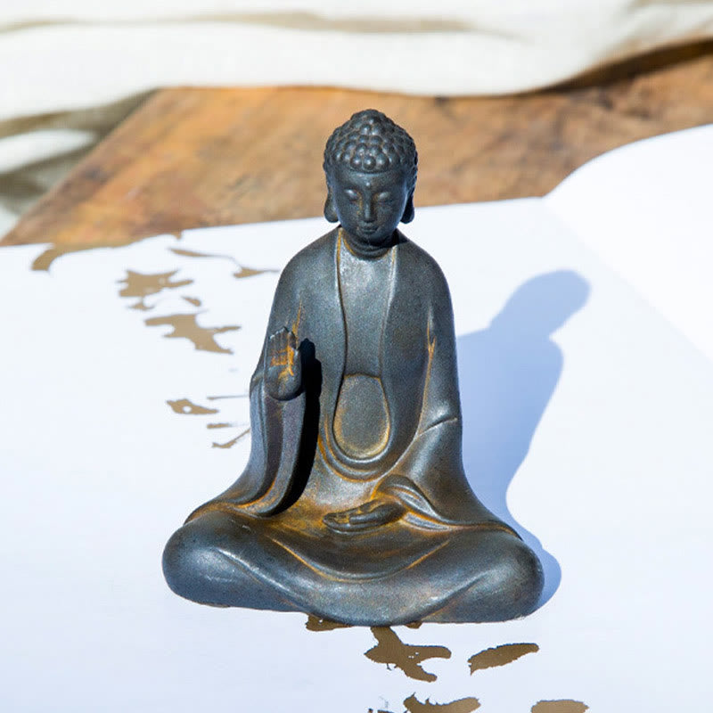 Buddha Stones Ręcznie robione Medytacja Budda Siakjamuni Żelazo Proszek Rdza Odlew Żywicy Dekoracja Statuy