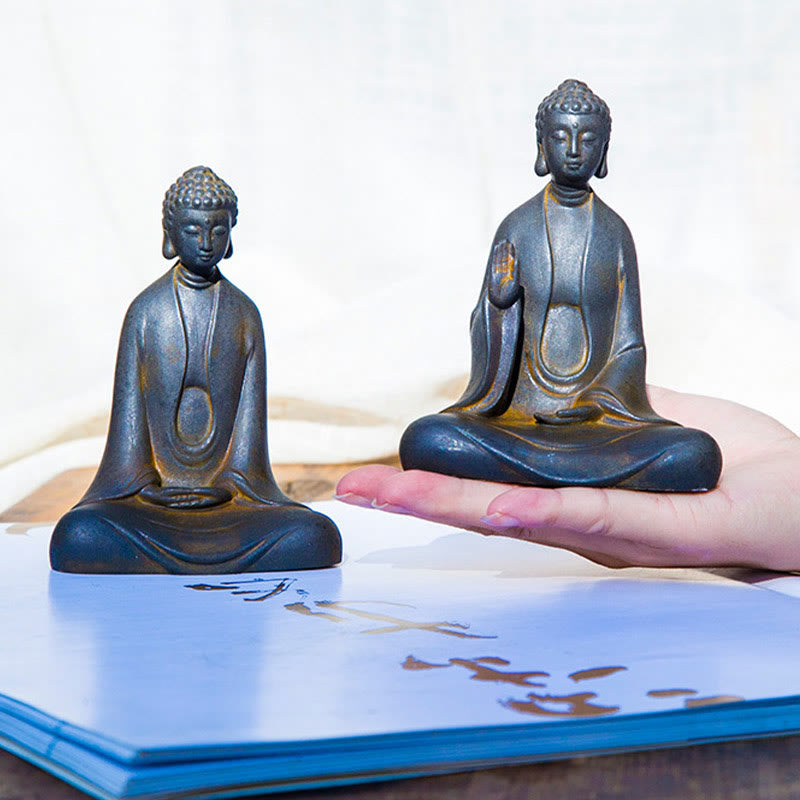 Buddha Stones Ręcznie robione Medytacja Budda Siakjamuni Żelazo Proszek Rdza Odlew Żywicy Dekoracja Statuy