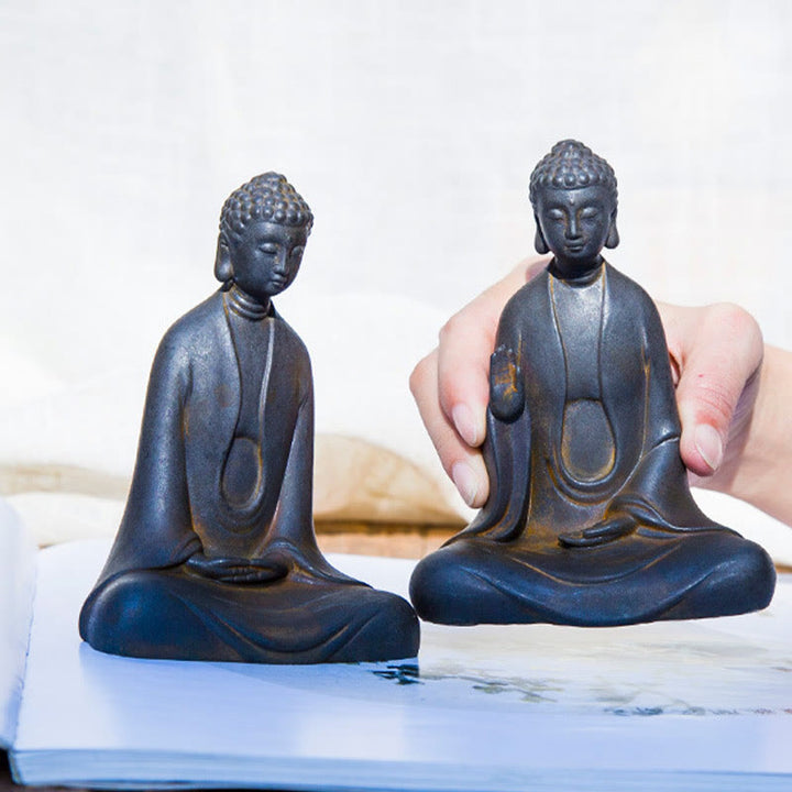 Buddha Stones Ręcznie robione Medytacja Budda Siakjamuni Żelazo Proszek Rdza Odlew Żywicy Dekoracja Statuy