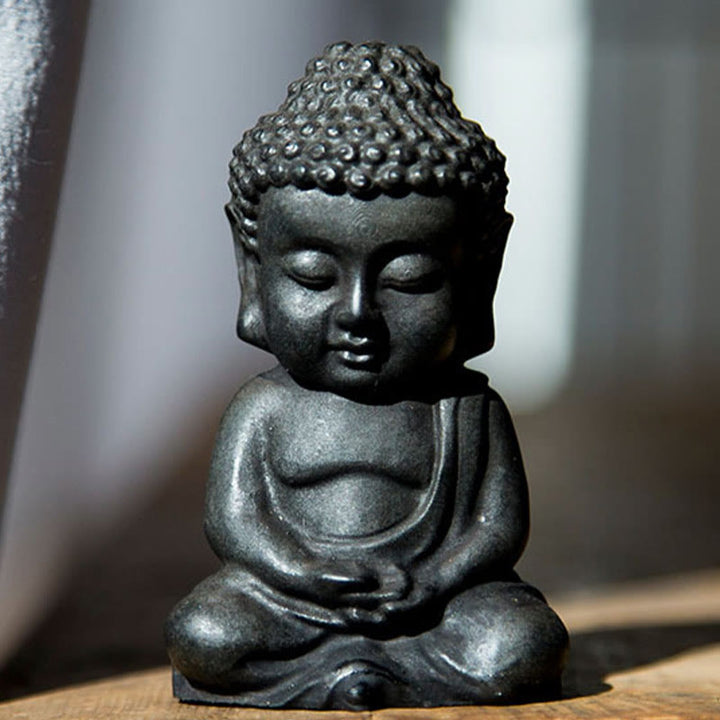 Buddha Stones Ręcznie Robione Mały Budda Siakjamuni Żelazo Proszek Rdza Odlew Żywicy Dekoracja Statuy