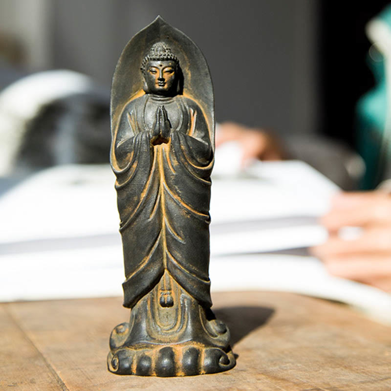 Buddha Stones Ręcznie robione Budda Siakjamuni Namaste Proszek żelaza Rdza Odlana z żywicy Statua Dekoracja